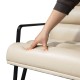 Glitzhome Modern Beige Wavy Leatherette Accent Arm Chair with Black Metal Frame