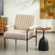 Glitzhome Mid-Century Modern Leatherette and Fabric Combination Armchair With Black Metal Frame and Padded Arms