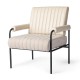 Glitzhome Mid-Century Modern Leatherette and Fabric Combination Armchair With Black Metal Frame and Padded Arms