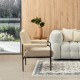 Glitzhome Mid-Century Modern Leatherette and Fabric Combination Armchair With Black Metal Frame and Padded Arms