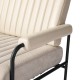 Glitzhome Mid-Century Modern Leatherette and Fabric Combination Armchair With Black Metal Frame and Padded Arms