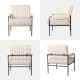 Glitzhome Mid-Century Modern Leatherette and Fabric Combination Armchair With Black Metal Frame and Padded Arms