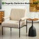 Glitzhome Mid-Century Modern Leatherette and Fabric Combination Armchair With Black Metal Frame and Padded Arms