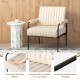 Glitzhome Mid-Century Modern Leatherette and Fabric Combination Armchair With Black Metal Frame and Padded Arms
