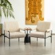 Glitzhome Mid-Century Modern Leatherette and Fabric Combination Armchair With Black Metal Frame and Padded Arms