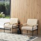 Glitzhome Mid-Century Modern Leatherette and Fabric Combination Armchair With Black Metal Frame and Padded Arms