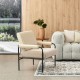 Glitzhome Mid-Century Modern Leatherette and Fabric Combination Armchair With Black Metal Frame and Padded Arms
