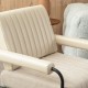 Glitzhome Mid-Century Modern Leatherette and Fabric Combination Armchair With Black Metal Frame and Padded Arms