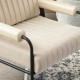 Glitzhome Mid-Century Modern Leatherette and Fabric Combination Armchair With Black Metal Frame and Padded Arms