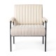 Glitzhome Mid-Century Modern Leatherette and Fabric Combination Armchair With Black Metal Frame and Padded Arms