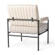 Glitzhome Mid-Century Modern Leatherette and Fabric Combination Armchair With Black Metal Frame and Padded Arms