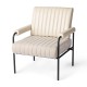 Glitzhome Mid-Century Modern Leatherette and Fabric Combination Armchair With Black Metal Frame and Padded Arms