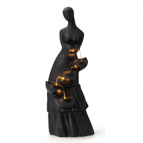 Glitzhome 39.75"H 5-Tiered Modern Abstract Women Sculpture Polyresin Outdoor Fountain with Pump and LED Light (KD)