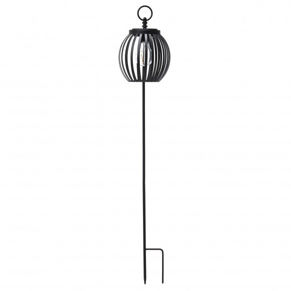 Glitzhome 32.25"H Black Metal Stripes Solar Powered Outdoor Lantern with Edison Bulb and Stake (KD)