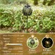 Glitzhome 32.25"H Black Metal Stripes Solar Powered Outdoor Lantern with Edison Bulb and Stake (KD)