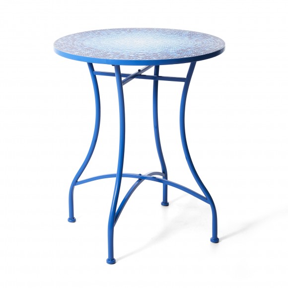 Glitzhome 28"H Outdoor Metal Folding Blue Bistro Table with Ceramic Tile Top (KD)