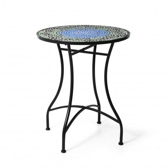 Glitzhome 28"H Outdoor Metal Folding Green Bistro Table with Ceramic Tile Top (KD)