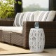 Glitzhome 18.25"H Multi-Functional White Iron Cutout Leaf Pattern Drum Silhouette Solar Powdered Garden Stool or Planter Stand or Accent Table or Lantern