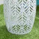 Glitzhome 18.25"H Multi-Functional White Iron Cutout Leaf Pattern Drum Silhouette Solar Powdered Garden Stool or Planter Stand or Accent Table or Lantern