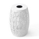 Glitzhome 18.25"H Multi-Functional White Iron Cutout Leaf Pattern Drum Silhouette Solar Powdered Garden Stool or Planter Stand or Accent Table or Lantern