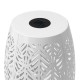 Glitzhome 18.25"H Multi-Functional White Iron Cutout Leaf Pattern Drum Silhouette Solar Powdered Garden Stool or Planter Stand or Accent Table or Lantern