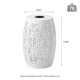 Glitzhome 18.25"H Multi-Functional White Iron Cutout Leaf Pattern Drum Silhouette Solar Powdered Garden Stool or Planter Stand or Accent Table or Lantern