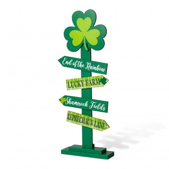Glitzhome 36"H St. Patrick's Wood Shamrock Word Sign Porch Decor(KD)