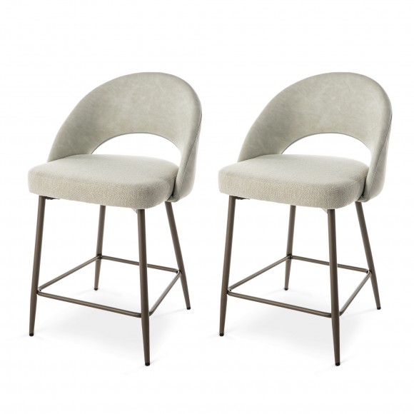 Glitzhome Set of 2 Modern Two-Tone Color Counter Stool with Brown Metal Tapered Legs - Grey Fabric & Leatherette