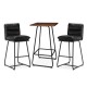 Glitzhome SSet of 3 Pub Table Set - Industrial Modern Square Bar Table with Walnut Veneer Top and Black Thick Leatherette Bar Stools