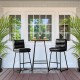 Glitzhome SSet of 3 Pub Table Set - Industrial Modern Square Bar Table with Walnut Veneer Top and Black Thick Leatherette Bar Stools