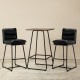 Glitzhome SSet of 3 Pub Table Set - Industrial Modern Square Bar Table with Walnut Veneer Top and Black Thick Leatherette Bar Stools