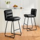 Glitzhome SSet of 3 Pub Table Set - Industrial Modern Square Bar Table with Walnut Veneer Top and Black Thick Leatherette Bar Stools