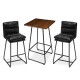 Glitzhome SSet of 3 Pub Table Set - Industrial Modern Square Bar Table with Walnut Veneer Top and Black Thick Leatherette Bar Stools