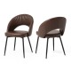 Glitzhome Set of 4 Mid-Century Modern Brown Quilted Leatherette Dining Chair with Metal Tapered Legs