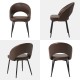 Glitzhome Set of 4 Mid-Century Modern Brown Quilted Leatherette Dining Chair with Metal Tapered Legs