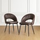 Glitzhome Set of 4 Mid-Century Modern Brown Quilted Leatherette Dining Chair with Metal Tapered Legs
