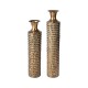 Glitzhome Set of 2 Metal Gold Embossed Floor Vases with Verdigris Finish