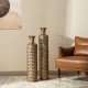 Glitzhome Set of 2 Metal Gold Embossed Floor Vases with Verdigris Finish