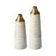 Glitzhome Set of 2 Modern White & Gold Stripes Metal Vases