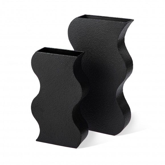 Glitzhome Set of 2 Modern Black Textured Ripple Metal Vases