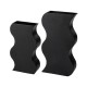 Glitzhome Set of 2 Modern Black Textured Ripple Metal Vases
