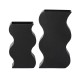 Glitzhome Set of 2 Modern Black Textured Ripple Metal Vases