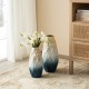 Glitzhome Set of 2 Abstract Ombre  Blue and Gold Metal Vases