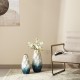 Glitzhome Set of 2 Abstract Ombre  Blue and Gold Metal Vases