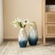 Glitzhome Set of 2 Abstract Ombre  Blue and Gold Metal Vases
