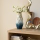 Glitzhome Set of 2 Abstract Ombre  Blue and Gold Metal Vases