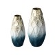 Glitzhome Set of 2 Abstract Ombre  Blue and Gold Metal Vases