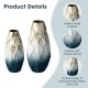 Glitzhome Set of 2 Abstract Ombre  Blue and Gold Metal Vases