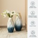 Glitzhome Set of 2 Abstract Ombre  Blue and Gold Metal Vases