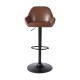 Glitzhome Mid-Century Modern Brown Leatherette Gaslift Adjustable Swivel Bar Stool